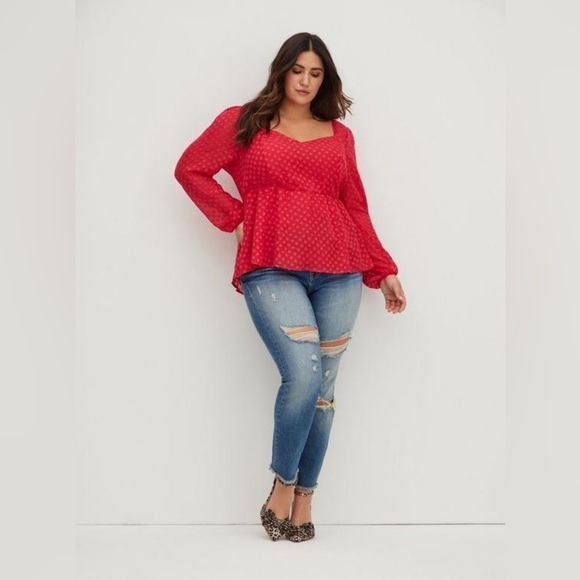 Torrid Plus Size Peplum Chiffon Heart Blouse - Picture 2 of 13